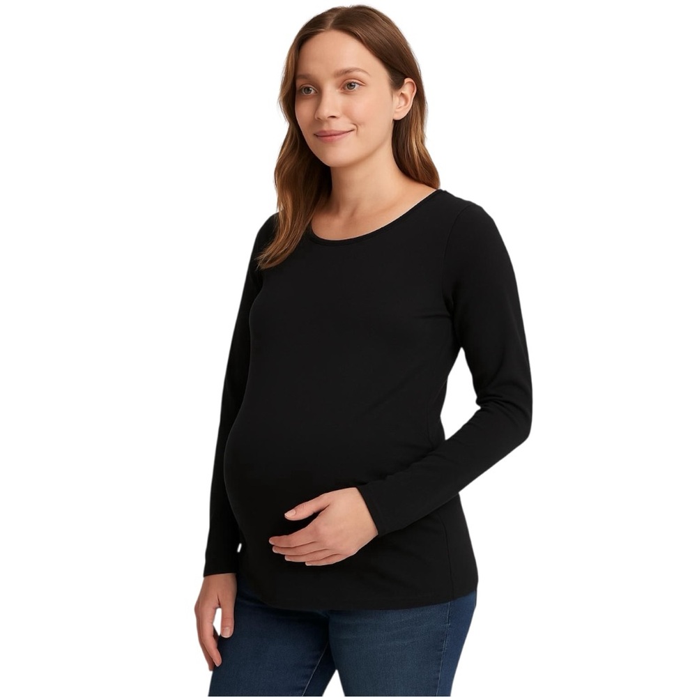 H&M MAMA Black Cotton Jersey Maternity Long Sleeves Top size Large BUMP FRIENDLY